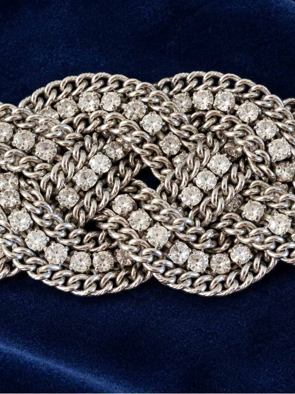 Stella & Dot Silver and Clear Crystal Multi-Row Chain Bracelet